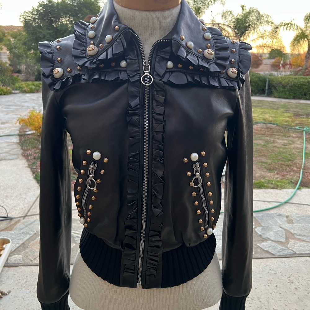 GUCCI Lamb leather Jacket with GG logo pearls